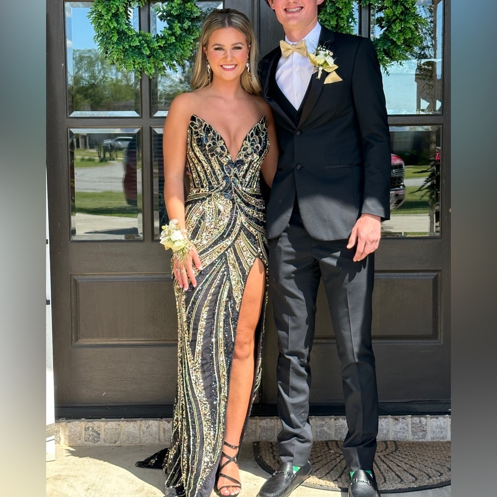 Glamorous Black and Gold Prom Dress